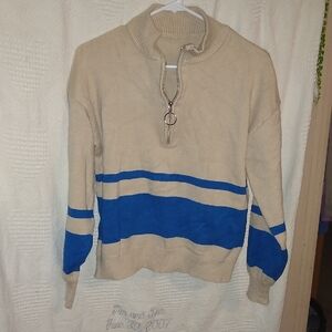Wimens Beige and Blue Sporty Sweater